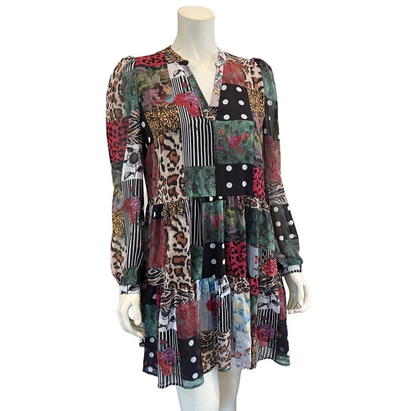Desigual Dress Chiffon Patchwork Long Sleeve Minidress NEW w/tags - Picture 12 of 15